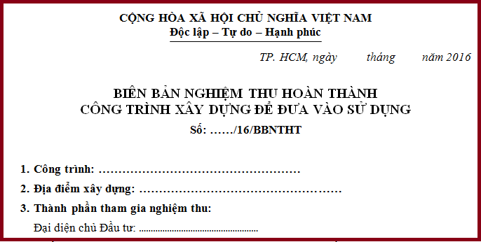 Biên bản nghiệm thu hoàn thành công trình đưa vào sử dụng