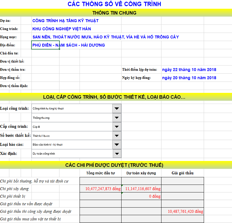 Dự toán hạ tầng khu công nghiệp