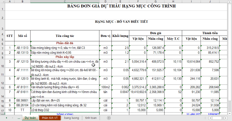 Mẫu Dự Toán Công Trình Cấp Nước Sạch File Excel