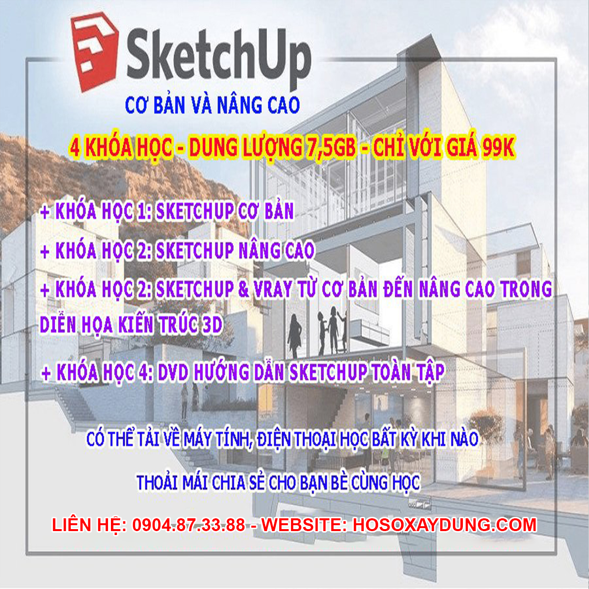 4 khóa học Sketchup cơ bản và nâng cao giá 99k