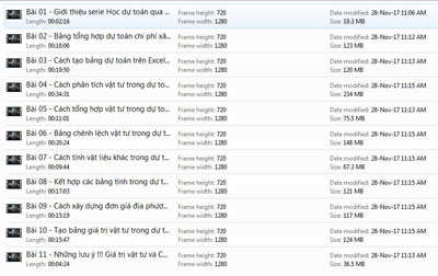 Bộ video 11 bài học dự toán trên Excel
