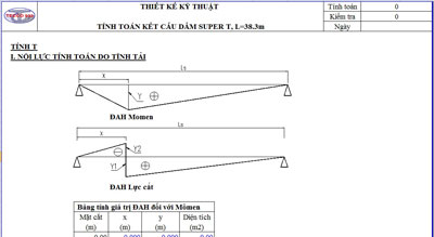 Bảng tính sẵn kết cấu dầm super T