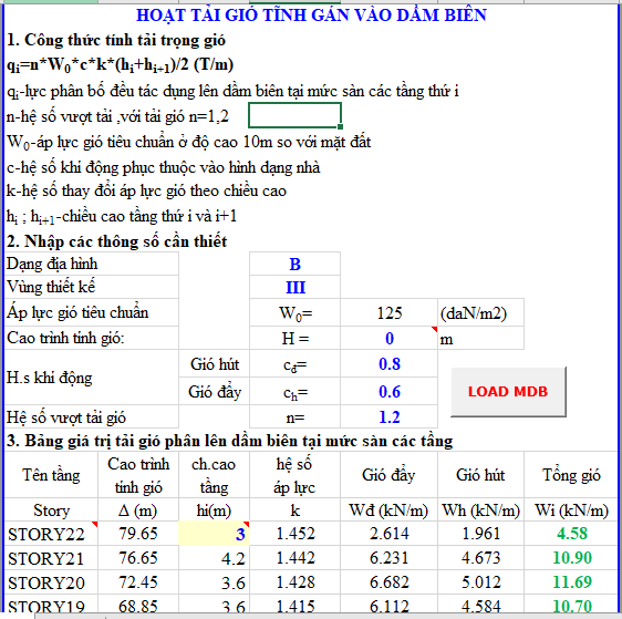 BẢNG TÍNH TẢI TRỌNG GIÓ TỪ ETAB