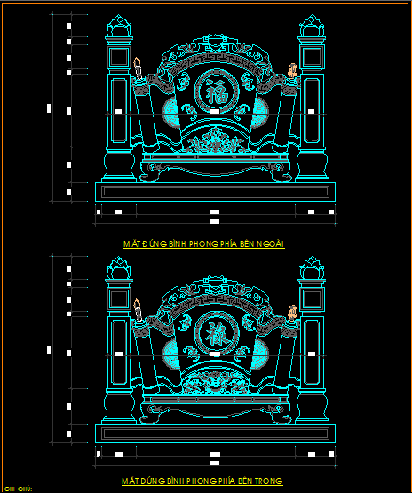 Thư viên autocad cuốn thư, bình phong rất đẹp