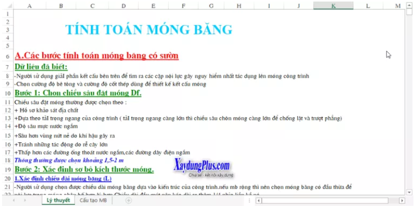 Bảng tính toán móng băng