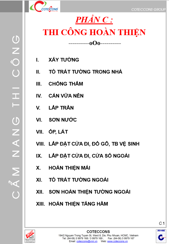 Cẩm nang thi công – Phần C thi công hoàn thiện – Conteccons