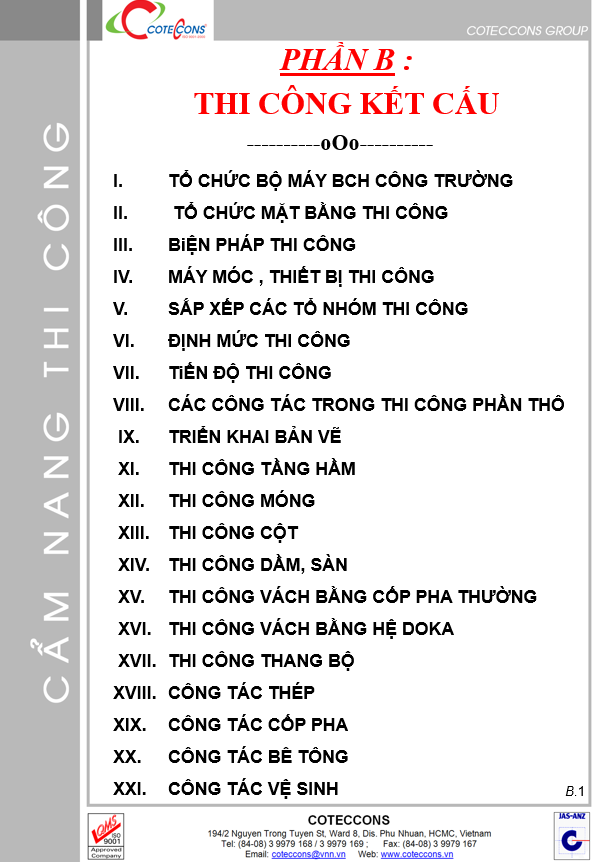 Cẩm nang thi công – Phần B thi công kết cấu – Conteccons