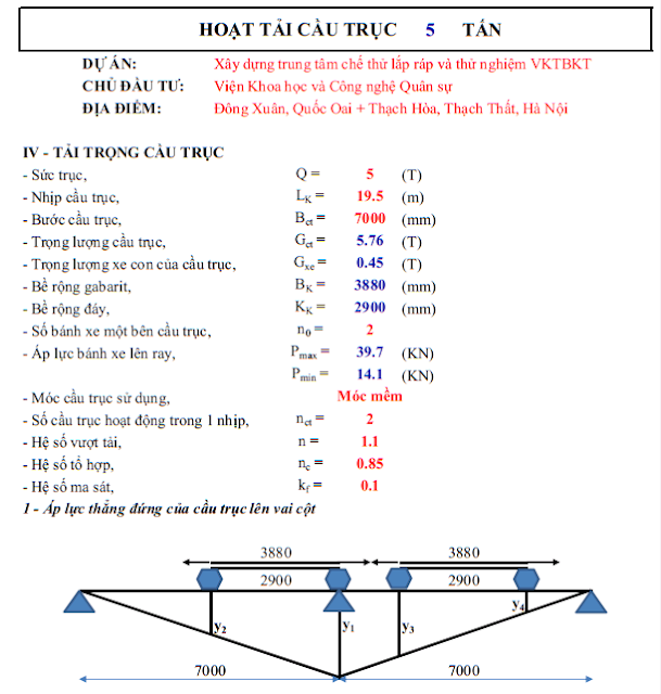 EXCEL TÍNH TOÁN TẢI TRỌNG CẦU TRỤC NHÀ CÔNG NGHIỆP