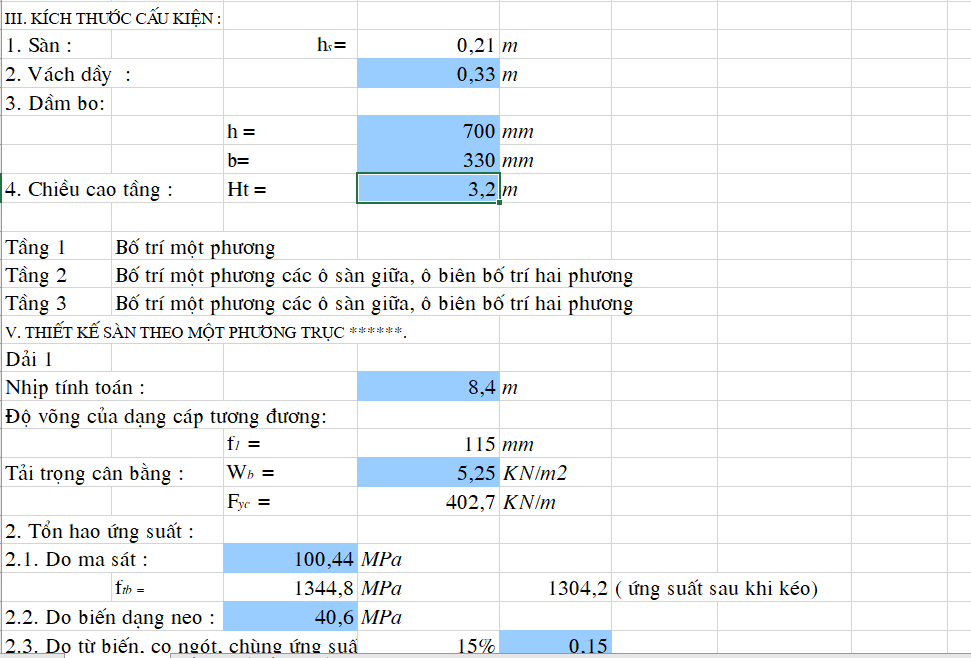 FILE EXCEL TÍNH SÀN DỰ ỨNG LỰC CĂNG SAU KHÔNG BÁM DÍNH