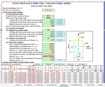 Bảng excel tổ hợp nội lực bê tông 2