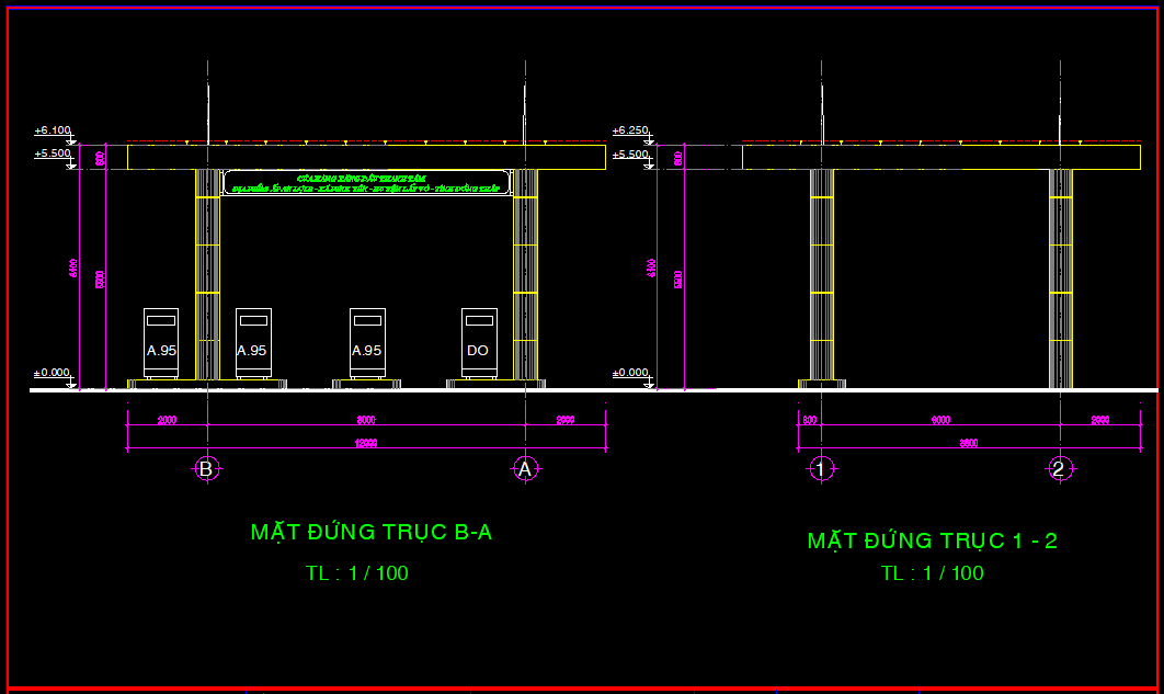 Hồ sơ thiết kế cây xăng đủ bản vẽ, thống kê thép, bóc khối lượng và dự toán