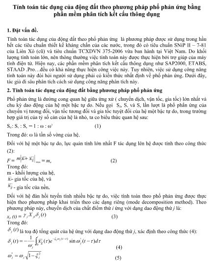 Tính toán tác dụng của động đất theo phương pháp phổ phản ứng bằng phần mềm phân tích kết cấu thông dụng