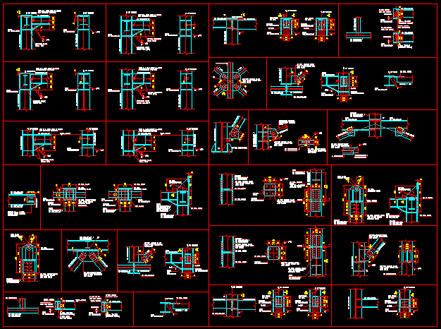 Bản vẽ các kiểu chi tiết liên kết kết cấu thép.