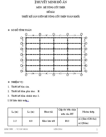 Đồ án bê tông 1 full Bản vẽ + thuyết minh