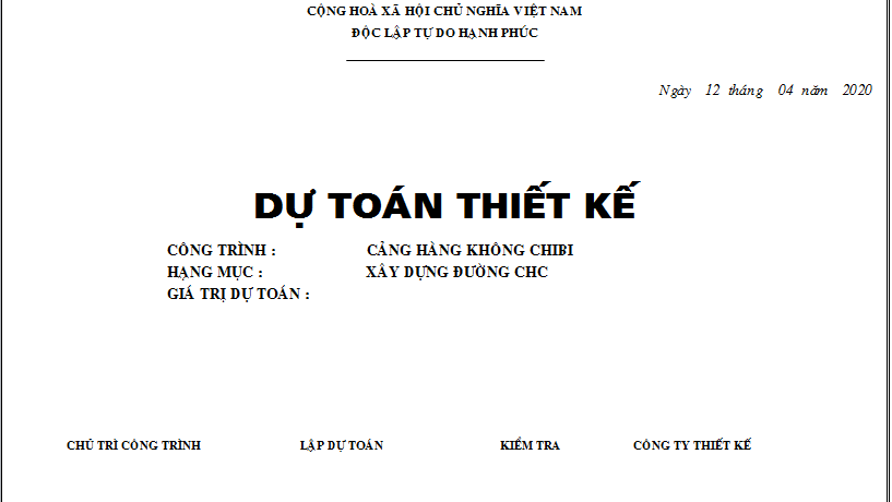 Dự toán thi công đường CHC