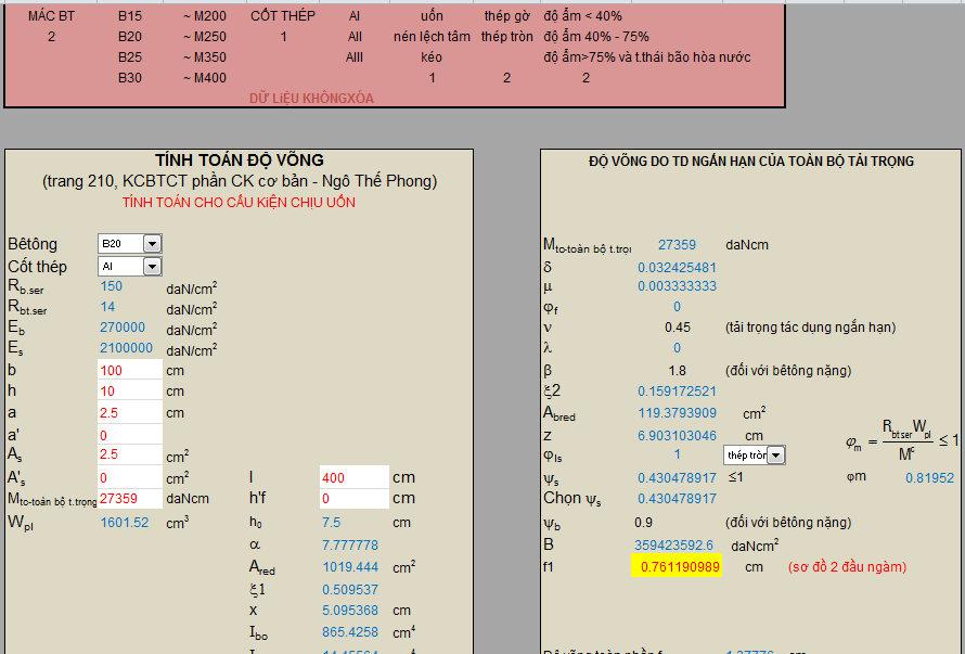 FILE EXCEL TÍNH ĐỘ VÕNG SÀN