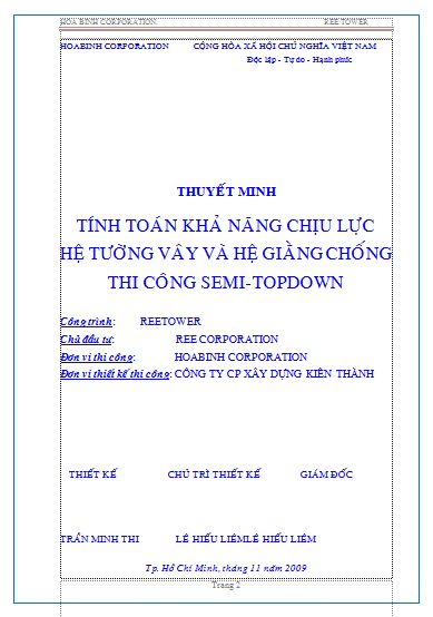 Thuyết minh tính toán khả năng chịu lực hệ tường vây và hệ giằng chống thi công semi topdown HOABINH CORPORATION