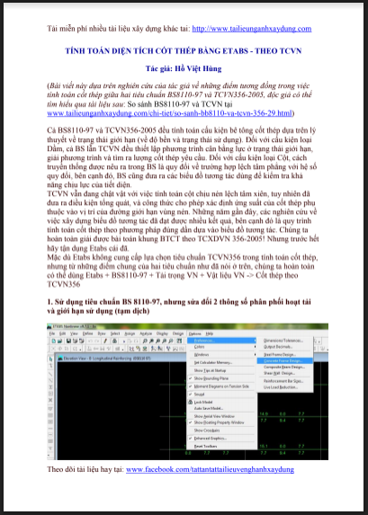 TÍNH TOÁN DIỆN TÍCH CỐT THÉP BẰNG ETABS – THEO TCVN