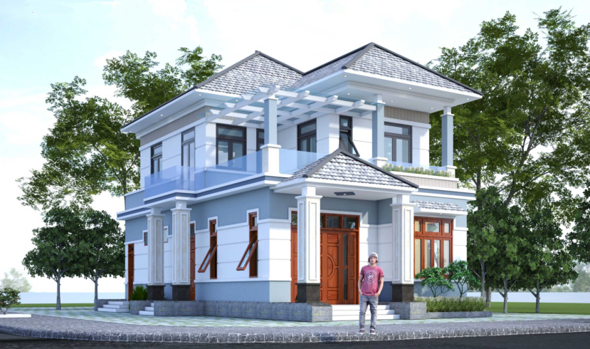 Nhà biệt thự 2 tầng 8×13.5m file cad